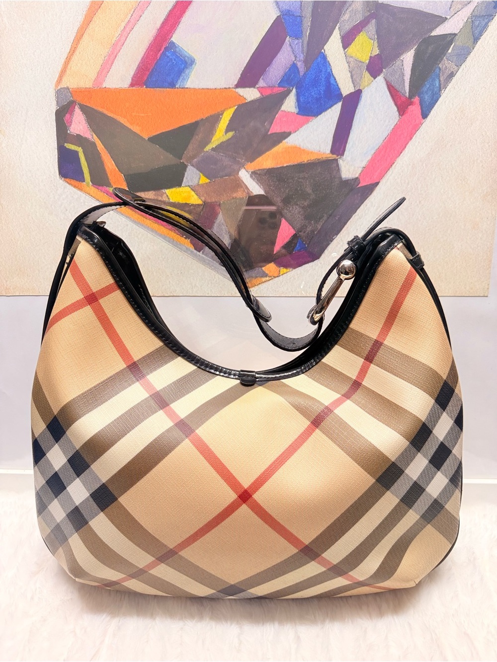 BURBERRY Nova Check Top Handle Hobo Bag-SKU BB002